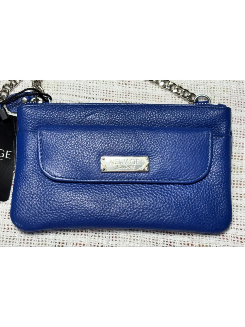 NEWAGE Genuine pebbled Leather Royal Blue Mini Crossbody Bag NWT